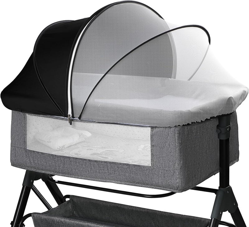 WANRU Bassinet Cover for Cats - Half-Blackout Mosquito Net for Baby Crib & Bedside Sleeper, Breathable Crib net with 2-Way Zipper, Sun-Blocking Baby Mosquito Net Cover (Black-Small) - Image 1